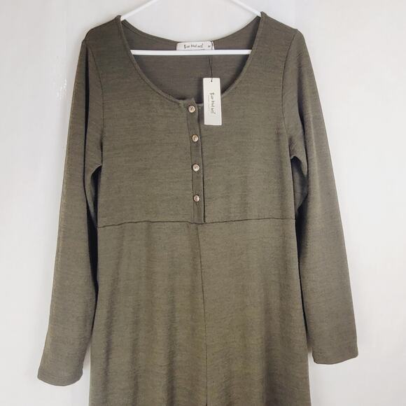 New Three Bird Nest green wide leg jumpsuit Size medium Hygge Comfycore Boho - Picture 5 of 10